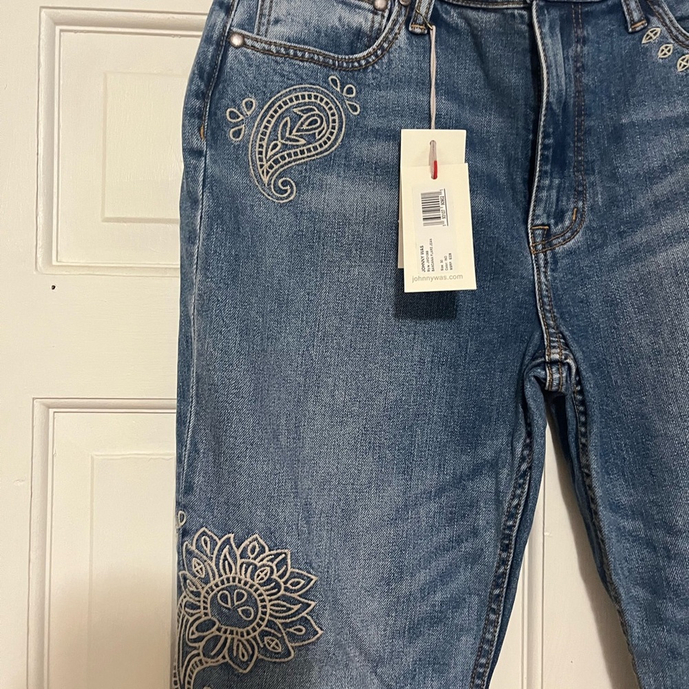 Johnny Was Blue Boot Cut Jeans with Bandana Embroidery - Picture 2 of 4